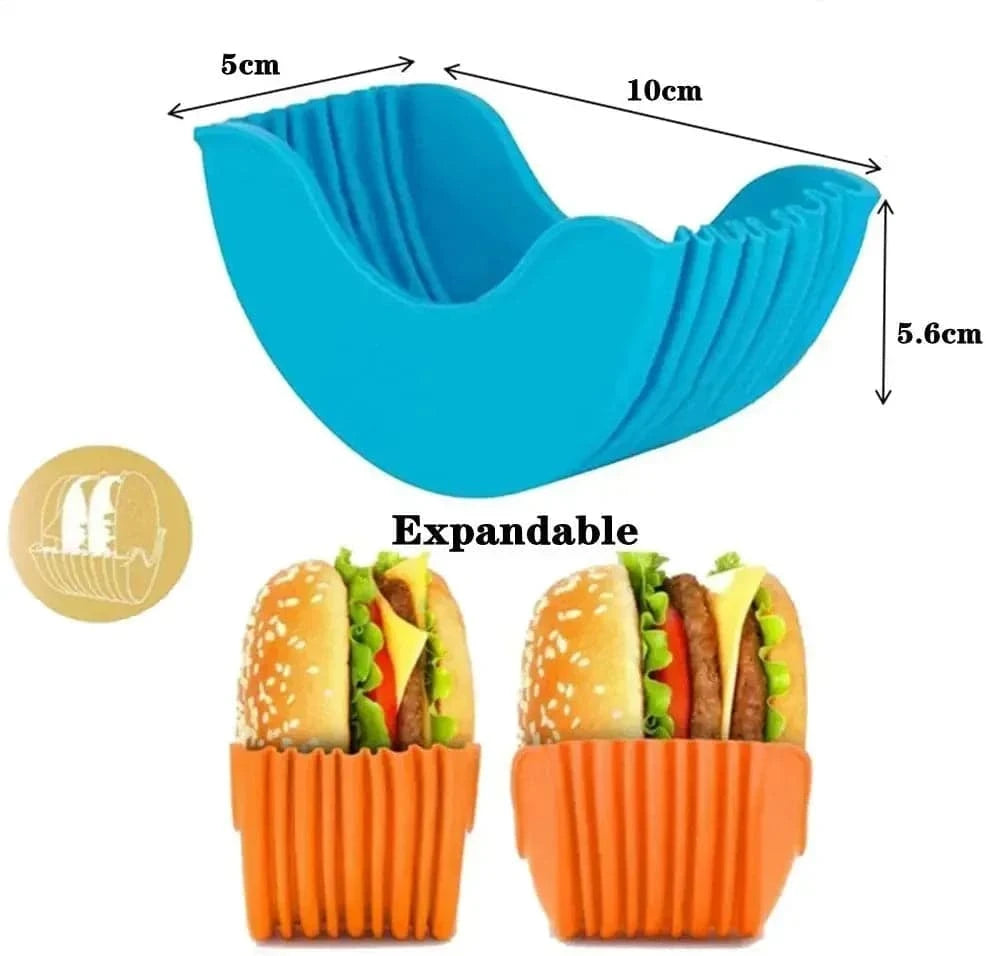 Neat Burger Eating Solution - Mess-Free Reusable Silicone Burger Holder Stand - Home Fads 