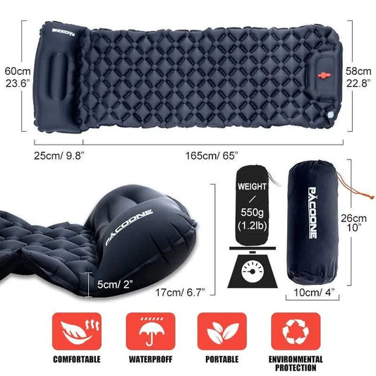 Outdoor Camping Inflatable Mattress with Built-In Pump - Ultralight Air Mat with Pillows - Home Fads 