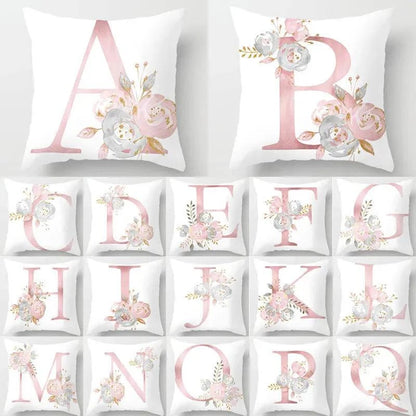 Pink Floral Letters Cushion Cover: Romantic Polyester Pillowcase - Ideal for Living Room, Bedroom, Sofa Decor - Valentine's Day Gift - Home Fads 