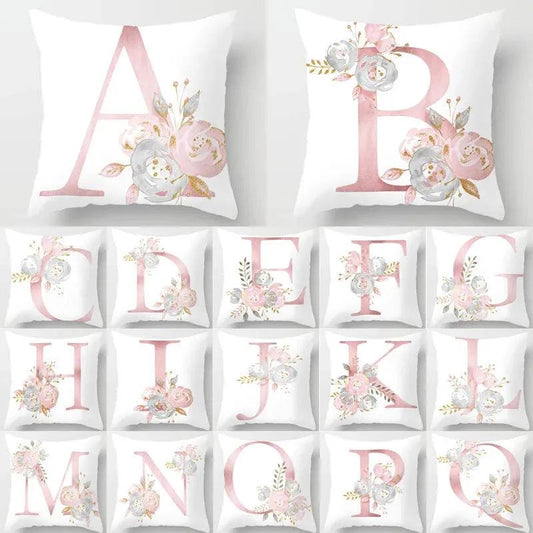 Pink Floral Letters Cushion Cover: Romantic Polyester Pillowcase - Ideal for Living Room, Bedroom, Sofa Decor - Valentine's Day Gift - Home Fads 