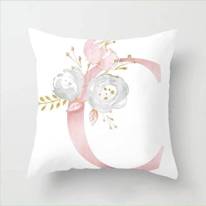 Pink Floral Letters Cushion Cover: Romantic Polyester Pillowcase - Ideal for Living Room, Bedroom, Sofa Decor - Valentine's Day Gift - Home Fads 