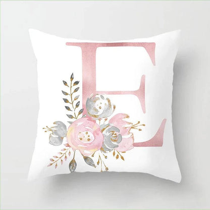 Pink Floral Letters Cushion Cover: Romantic Polyester Pillowcase - Ideal for Living Room, Bedroom, Sofa Decor - Valentine's Day Gift - Home Fads 
