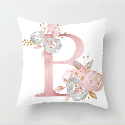 Pink Floral Letters Cushion Cover: Romantic Polyester Pillowcase - Ideal for Living Room, Bedroom, Sofa Decor - Valentine's Day Gift - Home Fads 