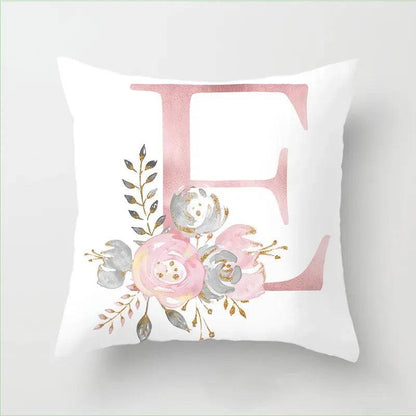 Pink Floral Letters Cushion Cover: Romantic Polyester Pillowcase - Ideal for Living Room, Bedroom, Sofa Decor - Valentine's Day Gift - Home Fads 
