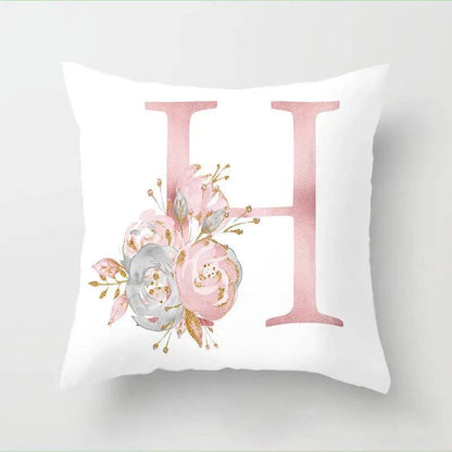 Pink Floral Letters Cushion Cover: Romantic Polyester Pillowcase - Ideal for Living Room, Bedroom, Sofa Decor - Valentine's Day Gift - Home Fads 