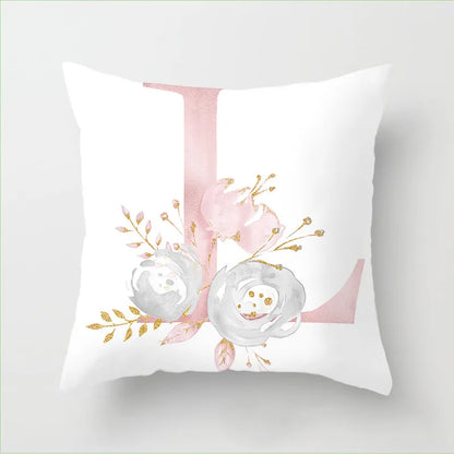 Pink Floral Letters Cushion Cover: Romantic Polyester Pillowcase - Ideal for Living Room, Bedroom, Sofa Decor - Valentine's Day Gift - Home Fads 