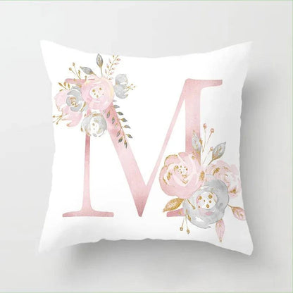 Pink Floral Letters Cushion Cover: Romantic Polyester Pillowcase - Ideal for Living Room, Bedroom, Sofa Decor - Valentine's Day Gift - Home Fads 