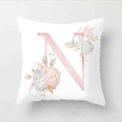 Pink Floral Letters Cushion Cover: Romantic Polyester Pillowcase - Ideal for Living Room, Bedroom, Sofa Decor - Valentine's Day Gift - Home Fads 