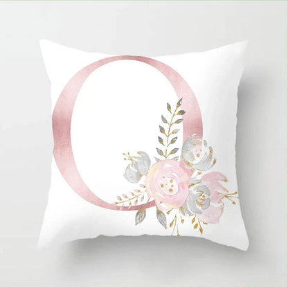 Pink Floral Letters Cushion Cover: Romantic Polyester Pillowcase - Ideal for Living Room, Bedroom, Sofa Decor - Valentine's Day Gift - Home Fads 