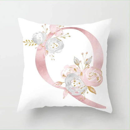 Pink Floral Letters Cushion Cover: Romantic Polyester Pillowcase - Ideal for Living Room, Bedroom, Sofa Decor - Valentine's Day Gift - Home Fads 