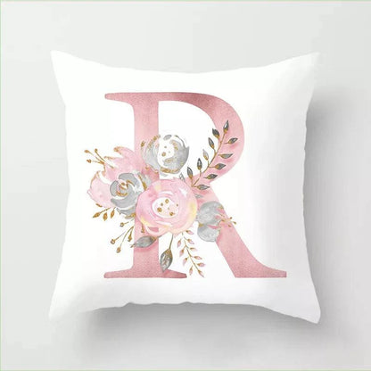 Pink Floral Letters Cushion Cover: Romantic Polyester Pillowcase - Ideal for Living Room, Bedroom, Sofa Decor - Valentine's Day Gift - Home Fads 