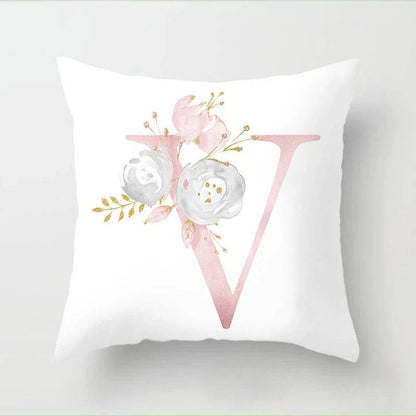 Pink Floral Letters Cushion Cover: Romantic Polyester Pillowcase - Ideal for Living Room, Bedroom, Sofa Decor - Valentine's Day Gift - Home Fads 