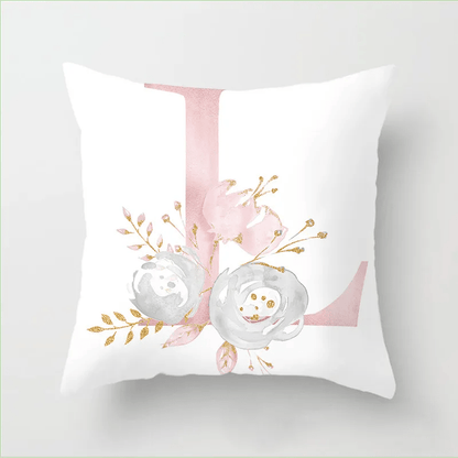 Pink Floral Letters Cushion Cover: Romantic Polyester Pillowcase - Ideal for Living Room, Bedroom, Sofa Decor - Valentine's Day Gift - Home Fads