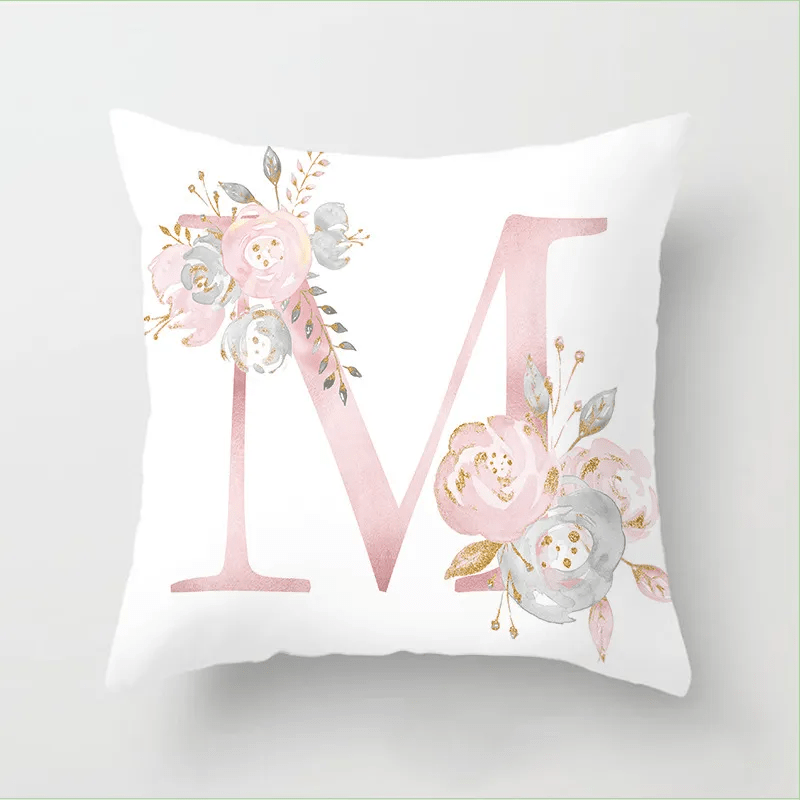 Pink Floral Letters Cushion Cover: Romantic Polyester Pillowcase - Ideal for Living Room, Bedroom, Sofa Decor - Valentine's Day Gift - Home Fads