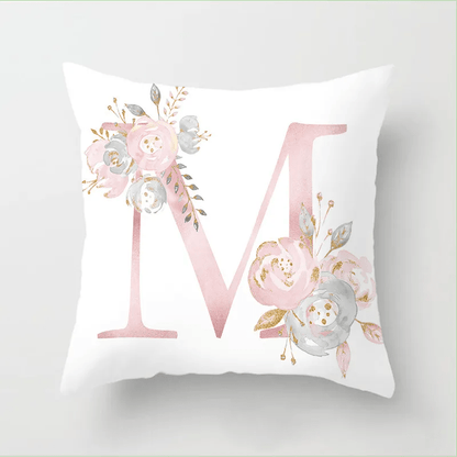 Pink Floral Letters Cushion Cover: Romantic Polyester Pillowcase - Ideal for Living Room, Bedroom, Sofa Decor - Valentine's Day Gift - Home Fads