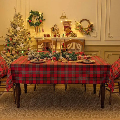 Plaid Tablecloth – Red and Green Christmas Rectangle & Square Table Cloth for Home, Living Room, and Party Decoration - Home Fads 
