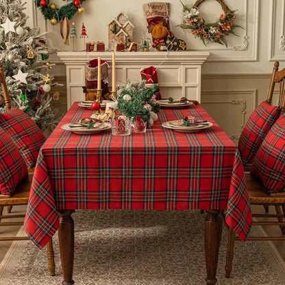 Plaid Tablecloth – Red and Green Christmas Rectangle & Square Table Cloth for Home, Living Room, and Party Decoration - Home Fads 