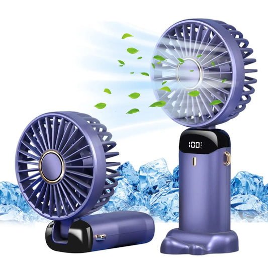 Portable 1800mAh USB Rechargeable Mini Fan – 5-Speed Foldable Neck Hanging Fan with LED Display, Phone Stand, and Aromatherapy Feature - Home Fads 