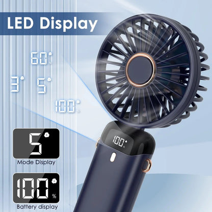 Portable 1800mAh USB Rechargeable Mini Fan – 5-Speed Foldable Neck Hanging Fan with LED Display, Phone Stand, and Aromatherapy Feature - Home Fads 