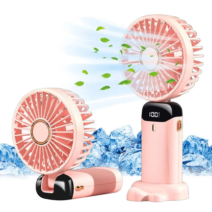 Portable 1800mAh USB Rechargeable Mini Fan – 5-Speed Foldable Neck Hanging Fan with LED Display, Phone Stand, and Aromatherapy Feature - Home Fads 