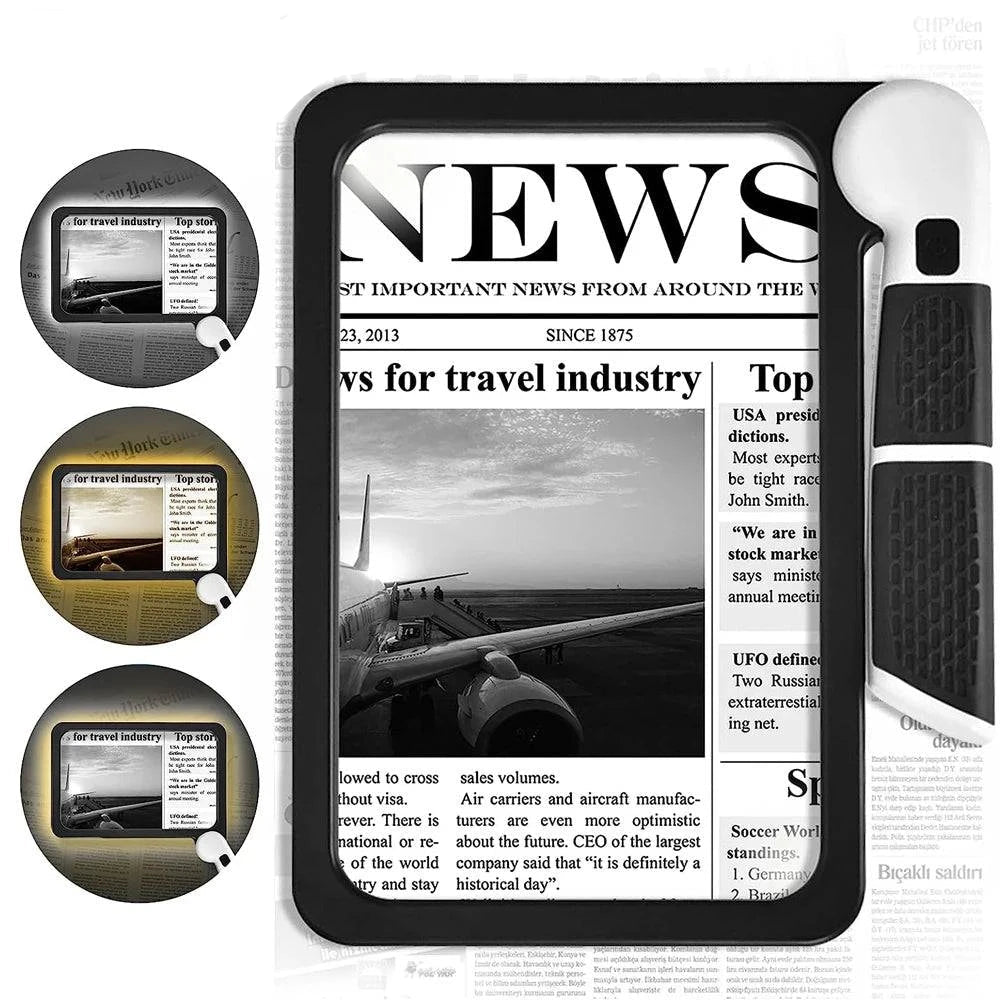 Portable 5X Handheld Illuminated Magnifier with 48 LEDs - Foldable Square Inspection Glass for Reading & Gifts, 20.8x16.5x2.5 cm (8.1x6.5x1 in) Folded - Home Fads 