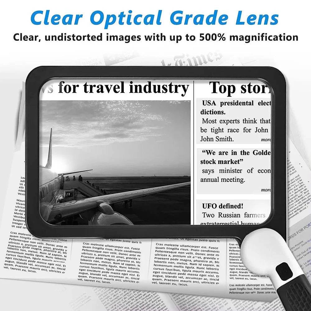 Portable 5X Handheld Illuminated Magnifier with 48 LEDs - Foldable Square Inspection Glass for Reading & Gifts, 20.8x16.5x2.5 cm (8.1x6.5x1 in) Folded - Home Fads 