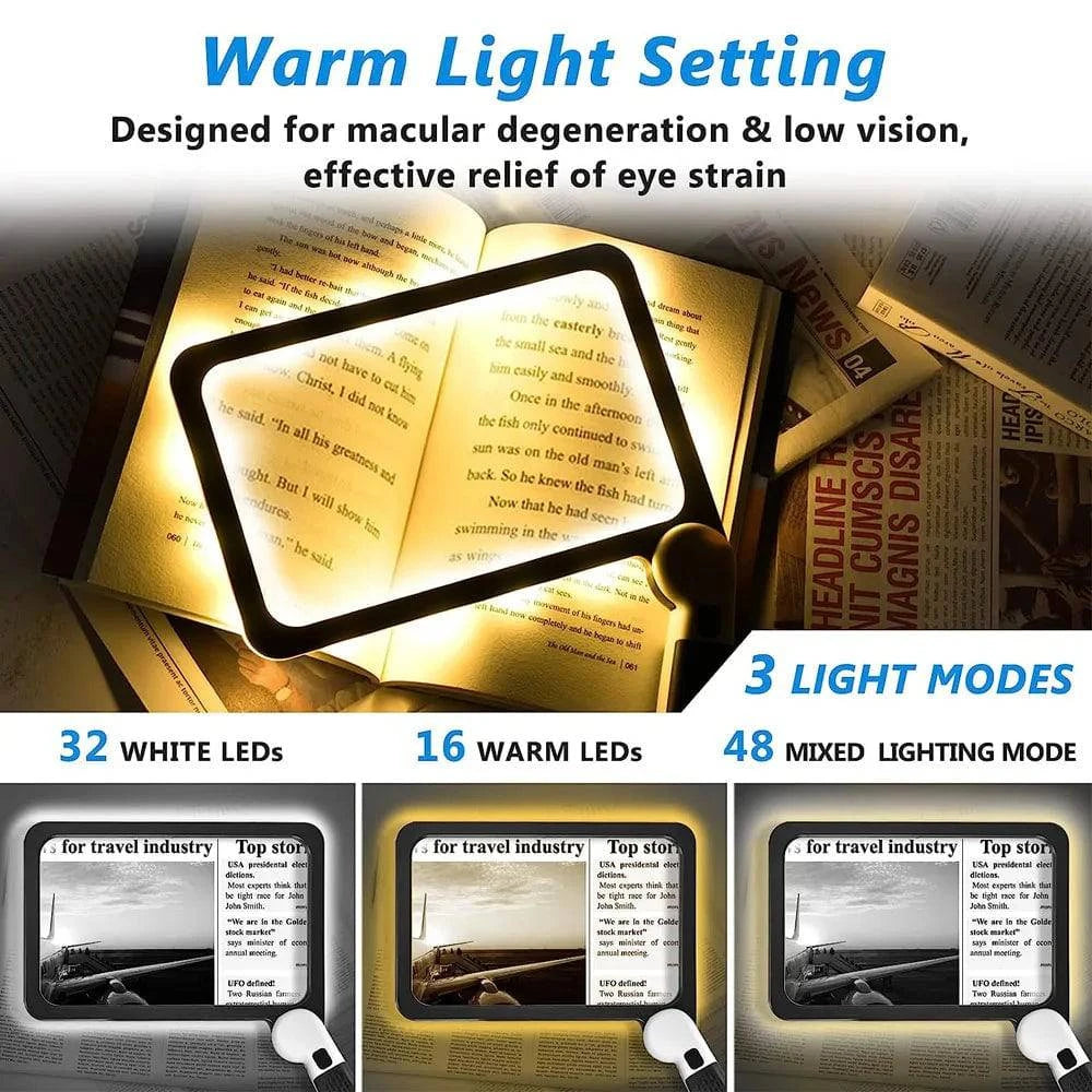 Portable 5X Handheld Illuminated Magnifier with 48 LEDs - Foldable Square Inspection Glass for Reading & Gifts, 20.8x16.5x2.5 cm (8.1x6.5x1 in) Folded - Home Fads 