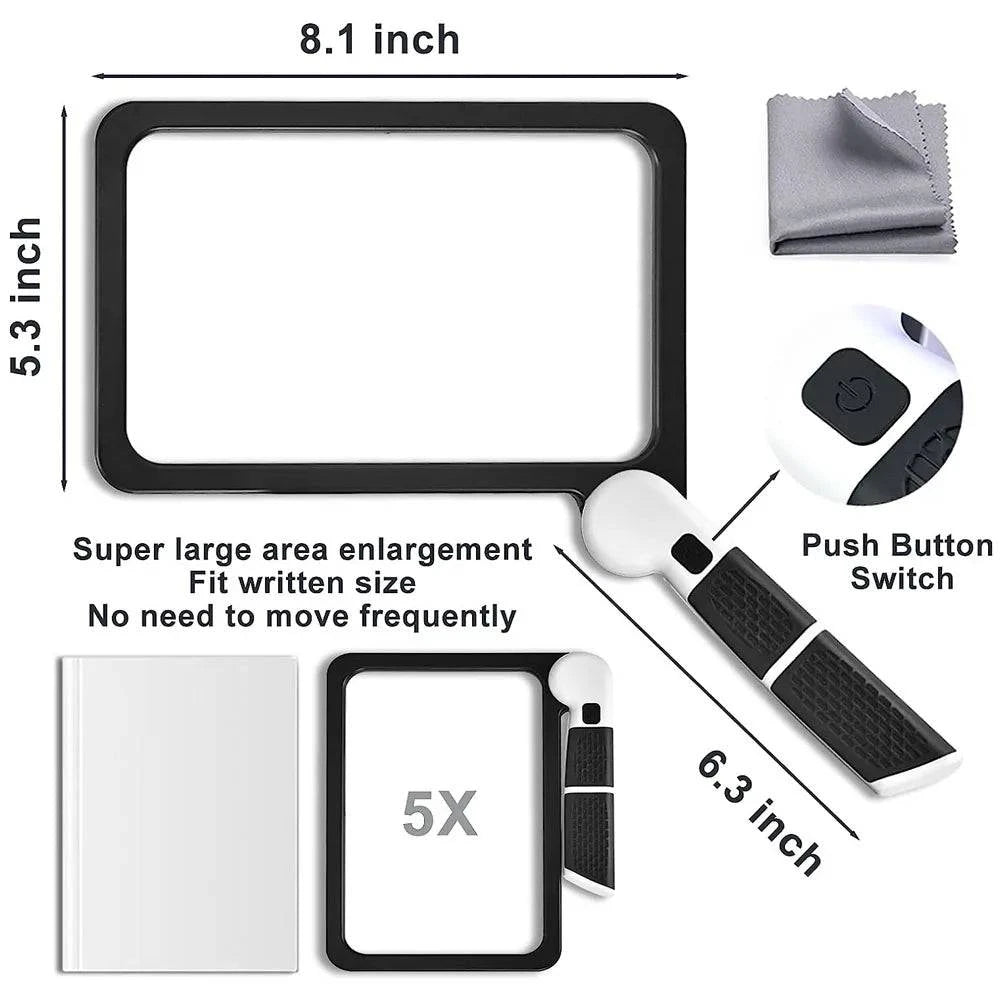Portable 5X Handheld Illuminated Magnifier with 48 LEDs - Foldable Square Inspection Glass for Reading & Gifts, 20.8x16.5x2.5 cm (8.1x6.5x1 in) Folded - Home Fads 