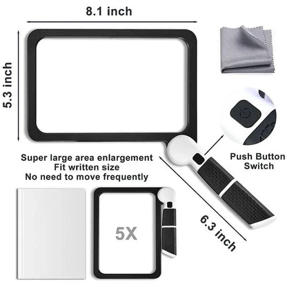 Portable 5X Handheld Illuminated Magnifier with 48 LEDs - Foldable Square Inspection Glass for Reading & Gifts, 20.8x16.5x2.5 cm (8.1x6.5x1 in) Folded - Home Fads 