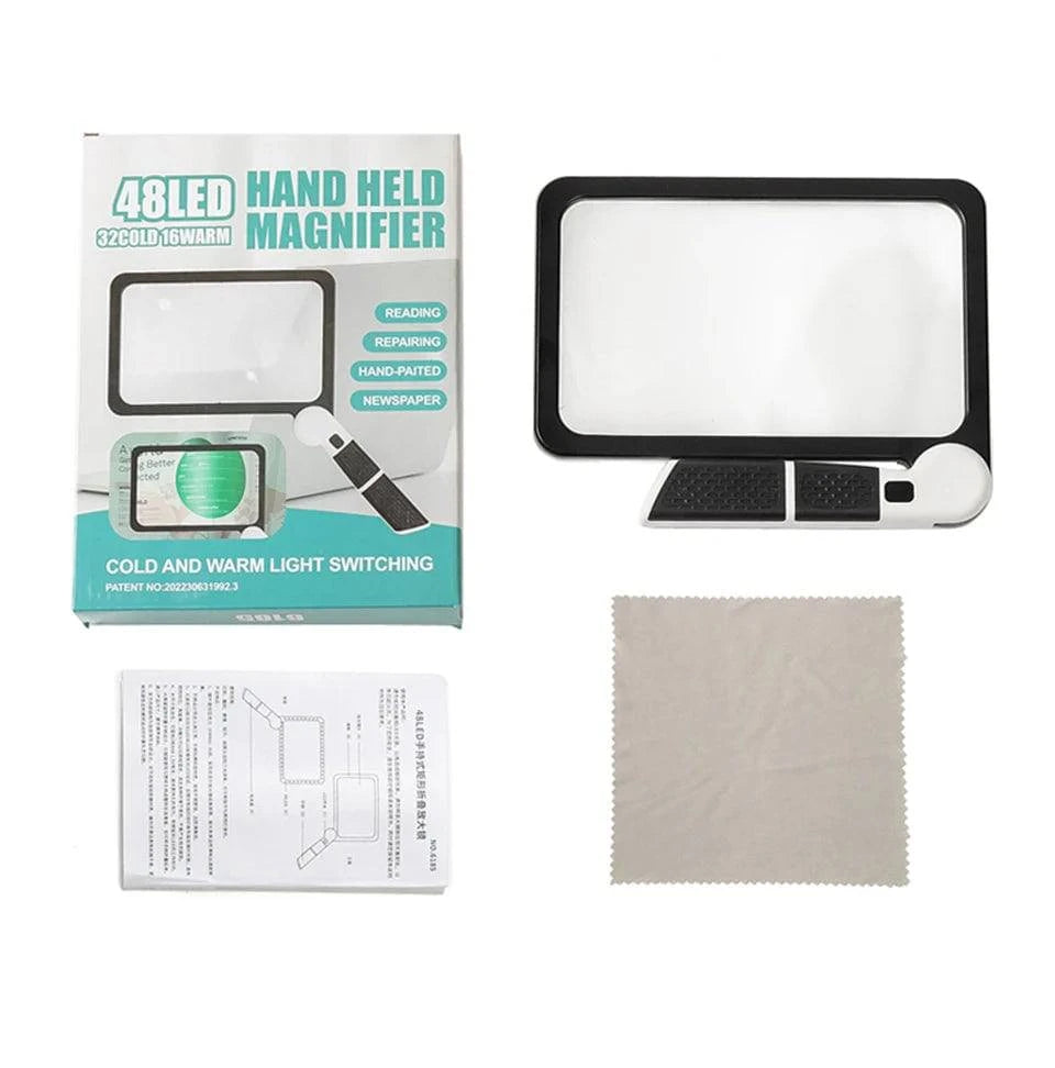 Portable 5X Handheld Illuminated Magnifier with 48 LEDs - Foldable Square Inspection Glass for Reading & Gifts, 20.8x16.5x2.5 cm (8.1x6.5x1 in) Folded - Home Fads 