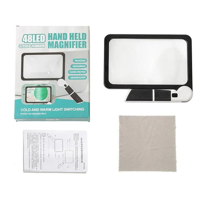 Portable 5X Handheld Illuminated Magnifier with 48 LEDs - Foldable Square Inspection Glass for Reading & Gifts, 20.8x16.5x2.5 cm (8.1x6.5x1 in) Folded - Home Fads 
