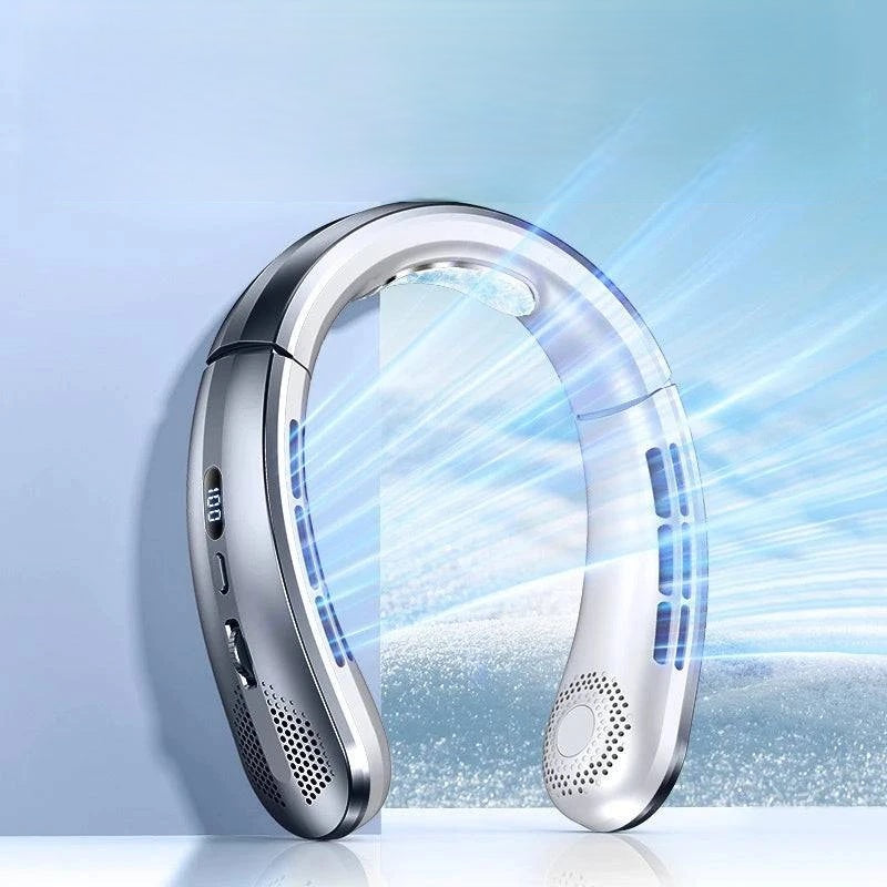 Portable Bladeless Neckband Fan with Digital Display - USB Rechargeable - Home Fads 