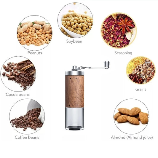 Portable Hand Coffee Grinder – Stainless Steel Manual Mill with Adjustable Coarseness & Wood Grain Design - Home Fads 