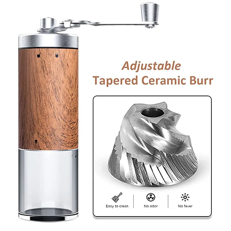 Portable Hand Coffee Grinder – Stainless Steel Manual Mill with Adjustable Coarseness & Wood Grain Design - Home Fads 