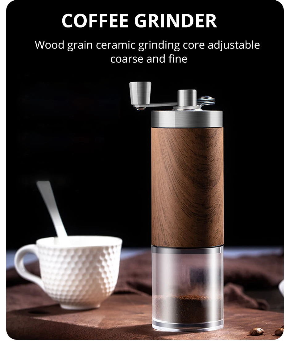 Portable Hand Coffee Grinder – Stainless Steel Manual Mill with Adjustable Coarseness & Wood Grain Design - Home Fads 