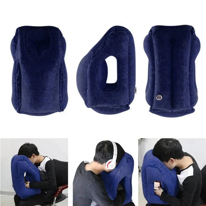 Portable PVC Inflatable Air Travel Pillow with Headrest and Chin Support - Home Fads 