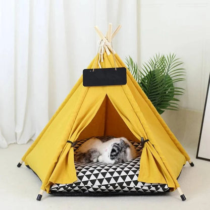 Portable Pet Teepee Tent for Small Dogs, Cats, and Rabbits with Washable Cushion and Accessories – Available in Small, Medium, and Large Sizes - Home Fads 