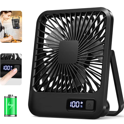 Portable USB-C Desk Fan – Rechargeable, 180° Adjustable, 5-Speed Quiet Cooling with Battery Indicator, Hangable Design - Home Fads 