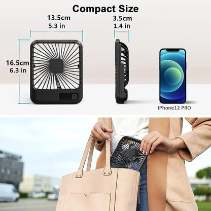 Portable USB-C Desk Fan – Rechargeable, 180° Adjustable, 5-Speed Quiet Cooling with Battery Indicator, Hangable Design - Home Fads 