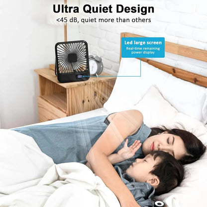 Portable USB-C Desk Fan – Rechargeable, 180° Adjustable, 5-Speed Quiet Cooling with Battery Indicator, Hangable Design - Home Fads 