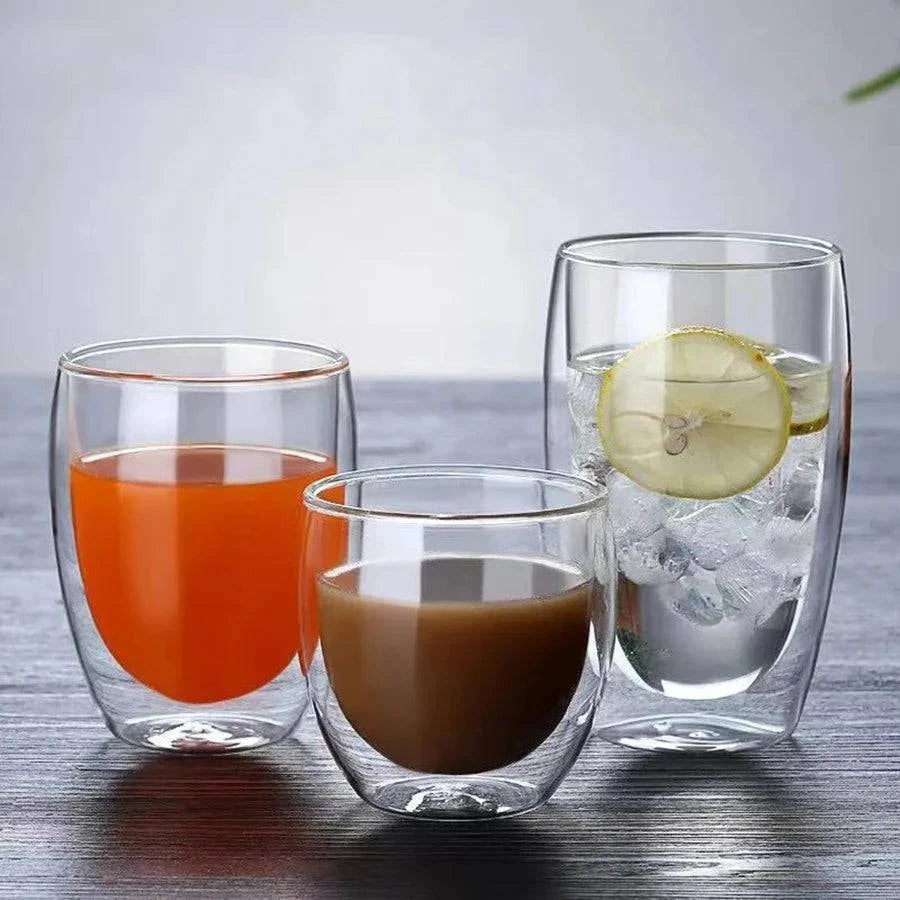 Premium Double Wall Insulated Glass Cup - Handmade Transparent Mug for Espresso, Tea, Whisky, Desserts (80ml, 250ml, 350ml, 450ml) - Home Fads 