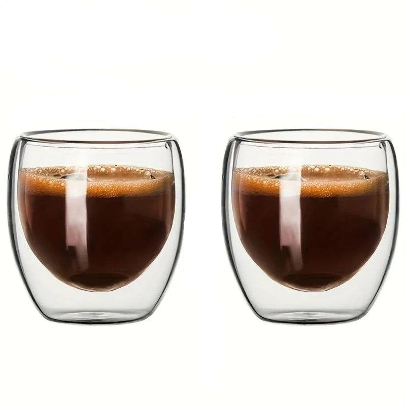 Premium Double Wall Insulated Glass Cup - Handmade Transparent Mug for Espresso, Tea, Whisky, Desserts (80ml, 250ml, 350ml, 450ml) - Home Fads 