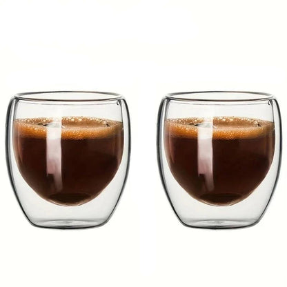 Premium Double Wall Insulated Glass Cup - Handmade Transparent Mug for Espresso, Tea, Whisky, Desserts (80ml, 250ml, 350ml, 450ml) - Home Fads 