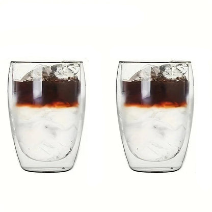 Premium Double Wall Insulated Glass Cup - Handmade Transparent Mug for Espresso, Tea, Whisky, Desserts (80ml, 250ml, 350ml, 450ml) - Home Fads 