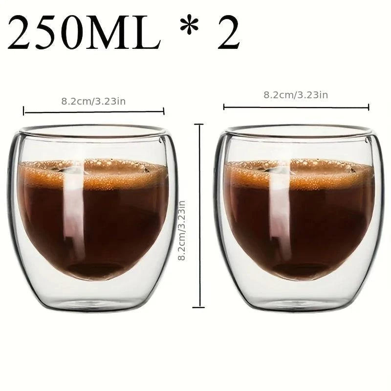 Premium Double Wall Insulated Glass Cup - Handmade Transparent Mug for Espresso, Tea, Whisky, Desserts (80ml, 250ml, 350ml, 450ml) - Home Fads 