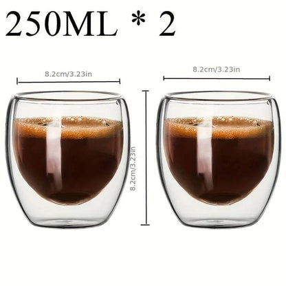 Premium Double Wall Insulated Glass Cup - Handmade Transparent Mug for Espresso, Tea, Whisky, Desserts (80ml, 250ml, 350ml, 450ml) - Home Fads 