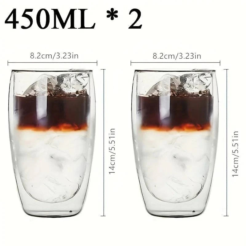Premium Double Wall Insulated Glass Cup - Handmade Transparent Mug for Espresso, Tea, Whisky, Desserts (80ml, 250ml, 350ml, 450ml) - Home Fads 