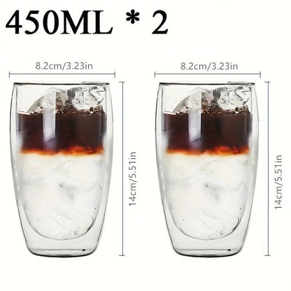 Premium Double Wall Insulated Glass Cup - Handmade Transparent Mug for Espresso, Tea, Whisky, Desserts (80ml, 250ml, 350ml, 450ml) - Home Fads 