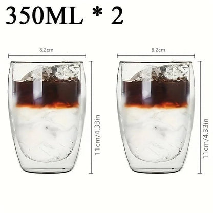 Premium Double Wall Insulated Glass Cup - Handmade Transparent Mug for Espresso, Tea, Whisky, Desserts (80ml, 250ml, 350ml, 450ml) - Home Fads 