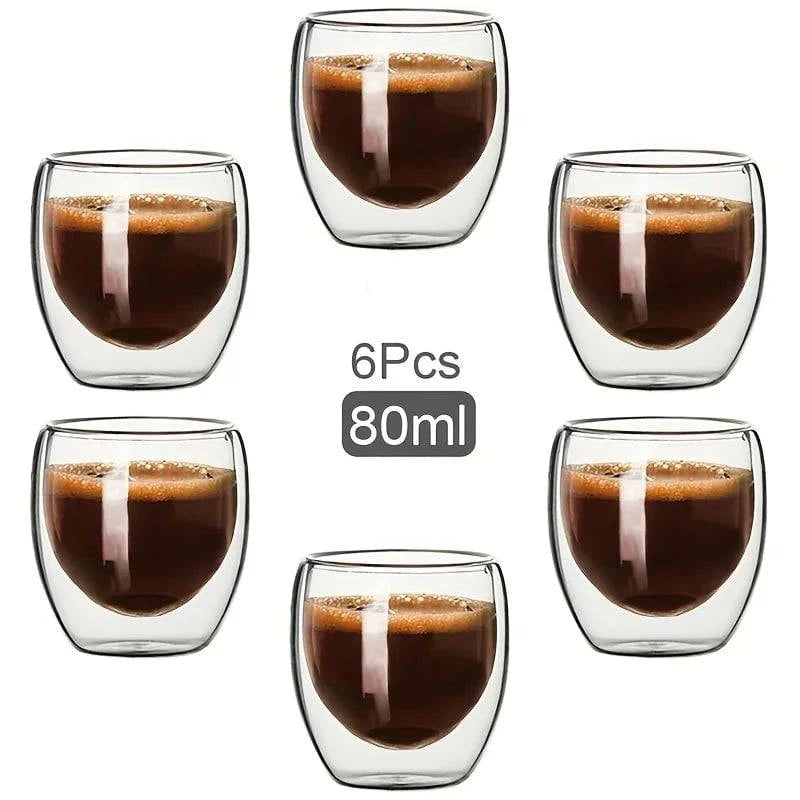 Premium Double Wall Insulated Glass Cup - Handmade Transparent Mug for Espresso, Tea, Whisky, Desserts (80ml, 250ml, 350ml, 450ml) - Home Fads 